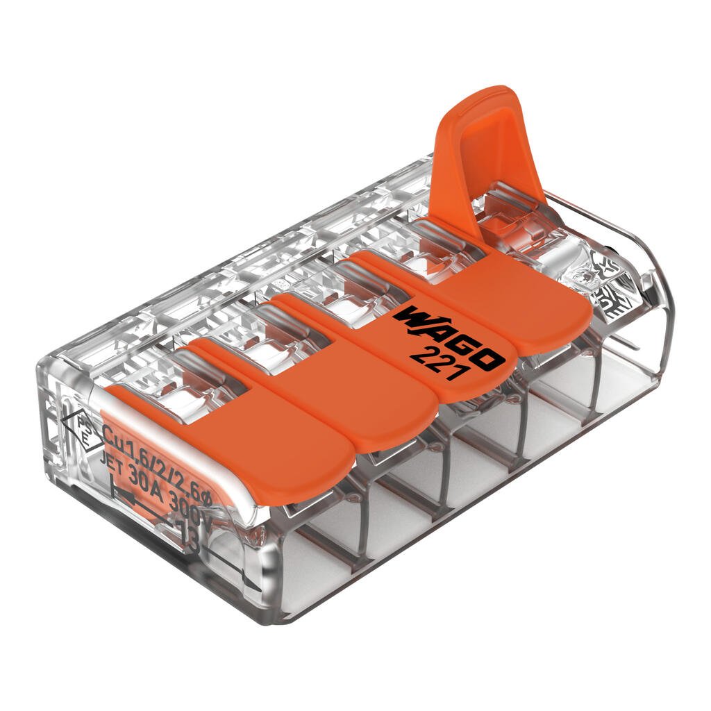 Wago 221-615 41A 6 mm² 5-conductor splicing connector with levers (Pack of 15)