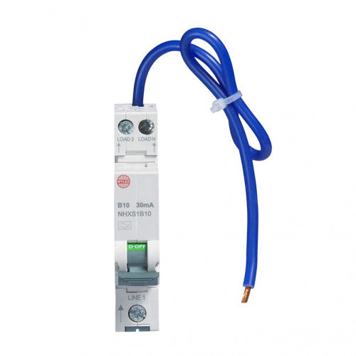 Wylex NHXS1B10 10A 30mA SPswN B Curve 6kA Type A Miniature RCBO