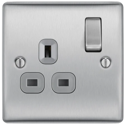 BG Nexus Decorative Brushed Steel Wiring Accessories Complete Range Grey Inserts