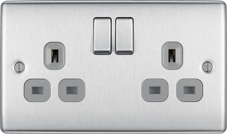 BG Nexus Decorative Brushed Steel Wiring Accessories Complete Range Grey Inserts