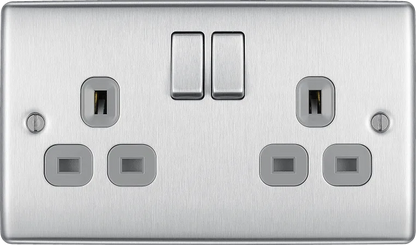BG Nexus Decorative Brushed Steel Wiring Accessories Complete Range Grey Inserts