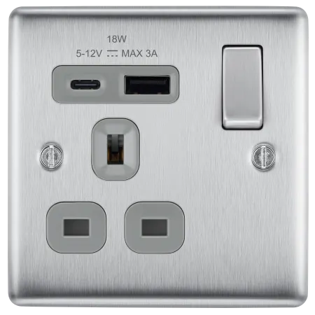 BG Nexus Decorative Brushed Steel Wiring Accessories Complete Range Grey Inserts